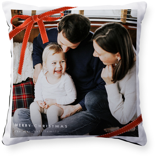 Holiday Bow Pillow, Woven, Black, 16x16, Single Sided, White