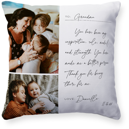 Handwritten Letter Grandma Pillow, Woven, Beige, 16x16, Single Sided, White