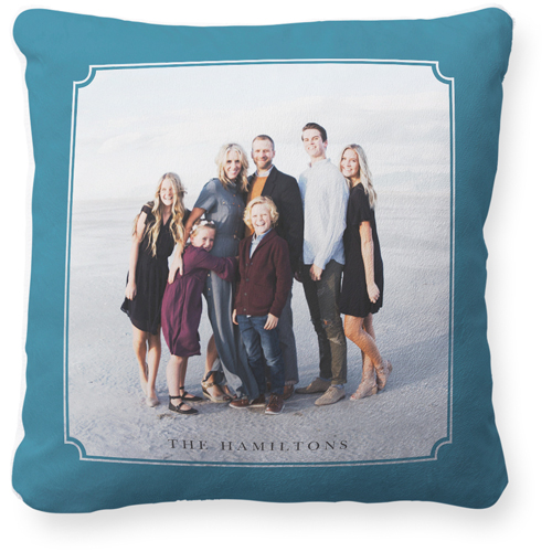 Hand Drawn Frame Pillow, Plush, White, 16x16, Single Sided, Blue