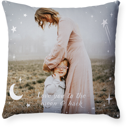Moon And Stars Overlay Pillow, Woven, White, 18x18, Double Sided, White