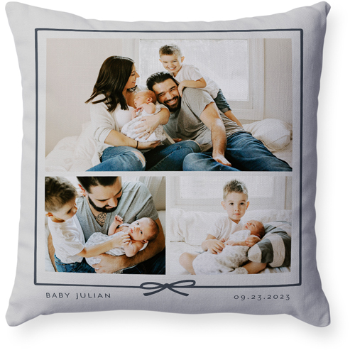 Bow Border Pillow, Woven, White, 18x18, Double Sided, Gray