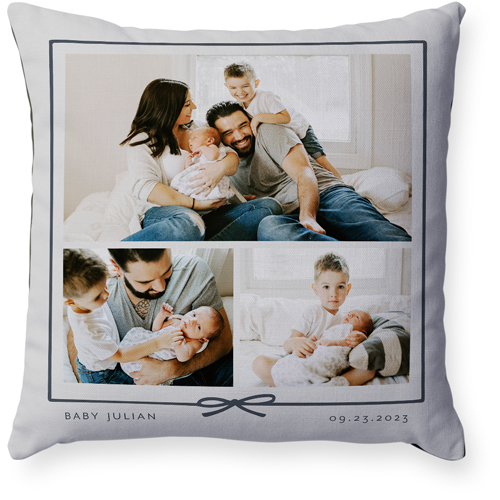 Bow Border Pillow, Woven, Black, 18x18, Single Sided, Gray, silver lining