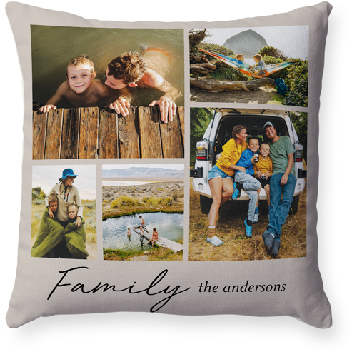 Family Grid Of Memories Pillow, Woven, Beige, 18x18, Single Sided, Beige
