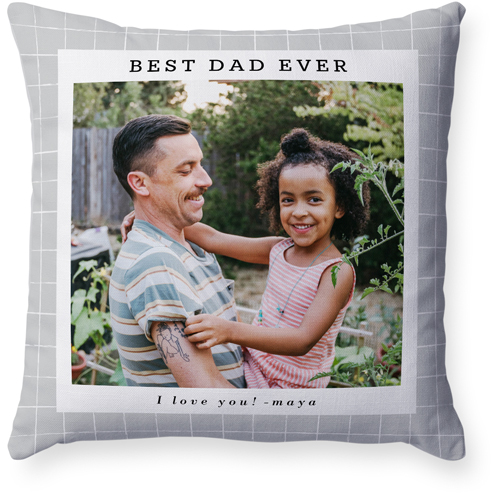 Grid Dad Frame Pillow, Woven, White, 18x18, Double Sided, Gray