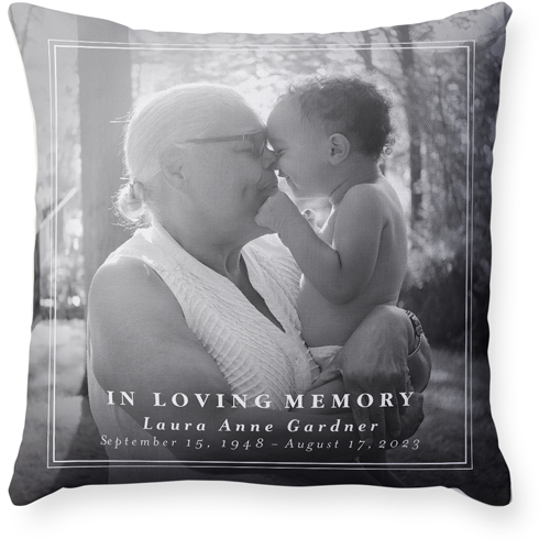 Memorial Frame Pillow, Woven, Beige, 18x18, Single Sided, White