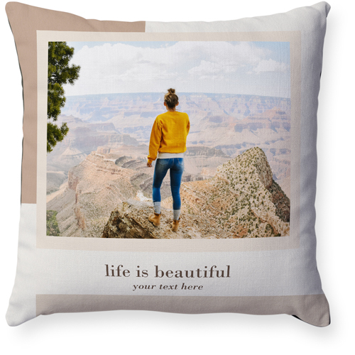 Neutral Light Border Pillow, Woven, Black, 18x18, Single Sided, Beige, tan