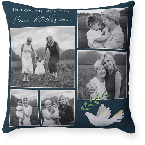 Memorial Dove Pillow, Woven, Black, 18x18, Single Sided, Blue, navy