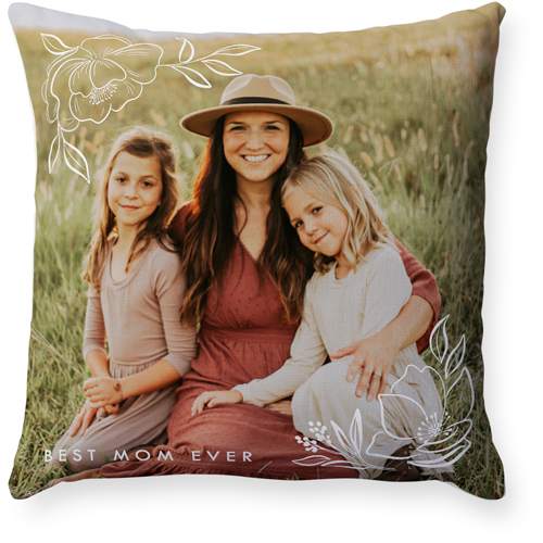Floral Corners Pillow, Woven, Beige, 18x18, Single Sided, White
