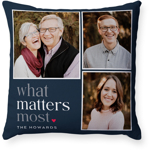 What Matters Most Pillow, Woven, Beige, 18x18, Single Sided, Blue, bright indigo