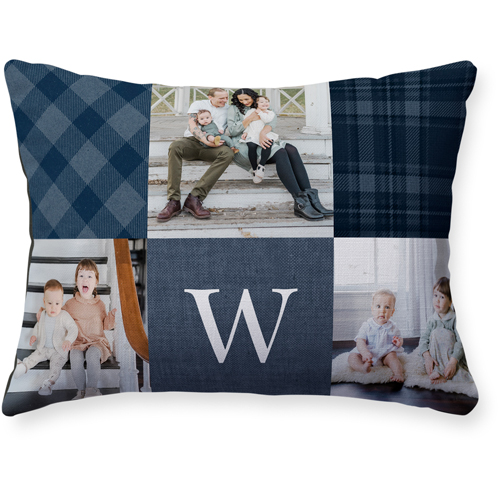 Patchwork Monogram Pillow, Woven, Black, 12x16, Single Sided, Blue, navy