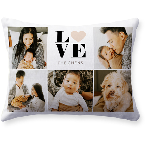 Stacked Love Grid Pillow, Woven, Beige, 12x16, Single Sided, Beige