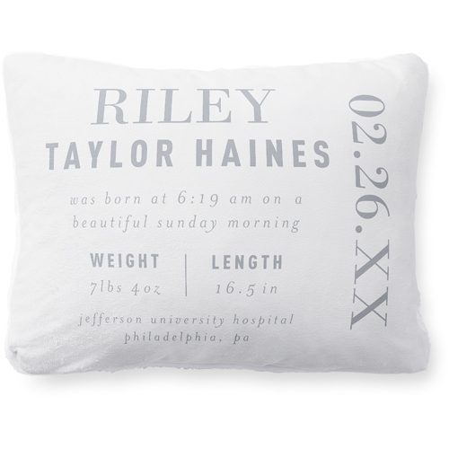 Baby Stats Pillow, Plush, White, 12x16, Single Sided, Gray
