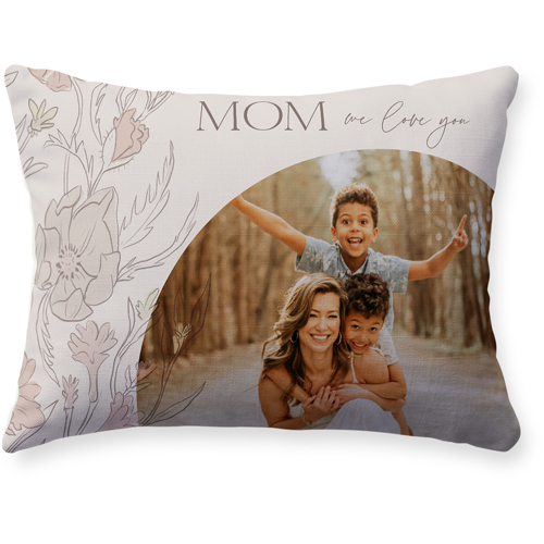 Stenciled Floral Arch Pillow, Woven, Beige, 12x16, Single Sided, Gray, granite