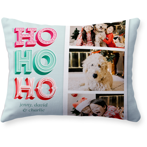 Holly Jolly Holiday Pillow, Woven, White, 12x16, Double Sided, Green, aloe