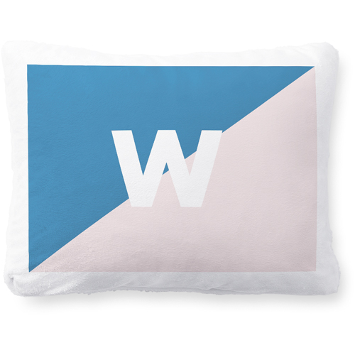 Colorblock Monogram Pillow, Plush, White, 12x16, Single Sided, Blue