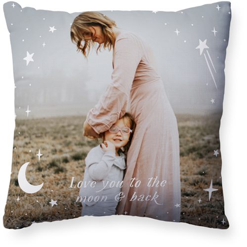 Moon And Stars Overlay Pillow, Woven, Beige, 20x20, Single Sided, White