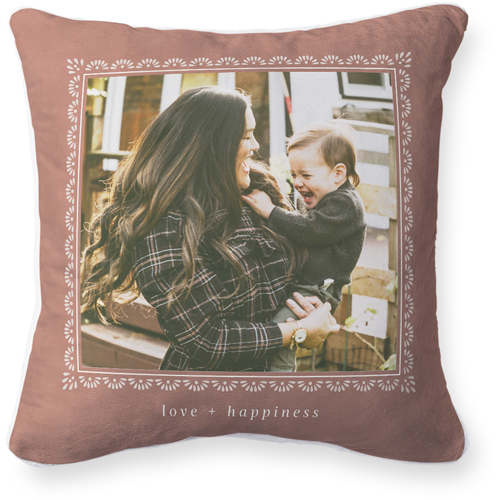 Boho Border Pillow, Plush, White, 20x20, Single Sided, Brown