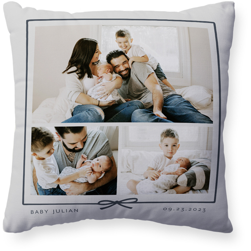 Bow Border Pillow, Woven, Beige, 20x20, Single Sided, Gray, silver lining