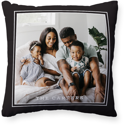 Double Line Border Pillow, Woven, Beige, 20x20, Single Sided, Gray, charcoal