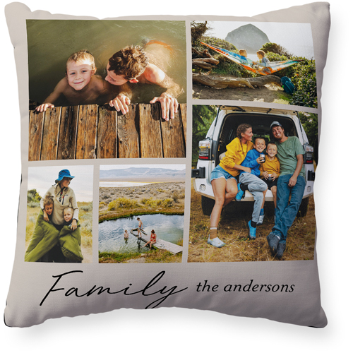 Family Grid Of Memories Pillow, Woven, Black, 20x20, Single Sided, Beige