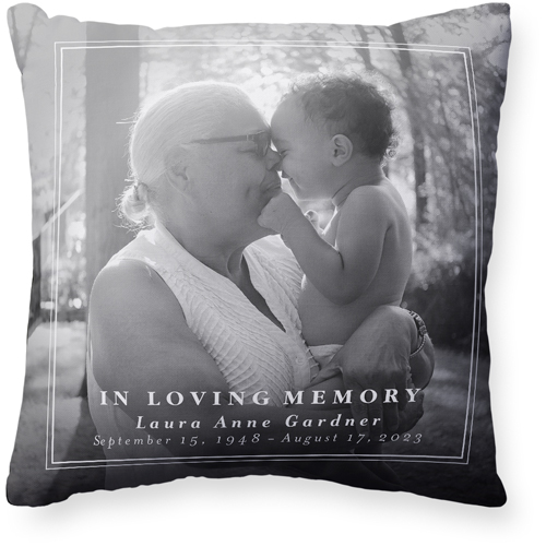 Memorial Frame Pillow, Woven, Black, 20x20, Single Sided, White, white