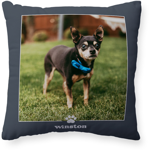 Paw Border Pillow, Woven, Black, 20x20, Single Sided, Gray