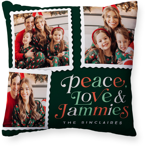 Holiday Stamp Collection Pillow, Woven, Beige, 20x20, Single Sided, Green, green ink