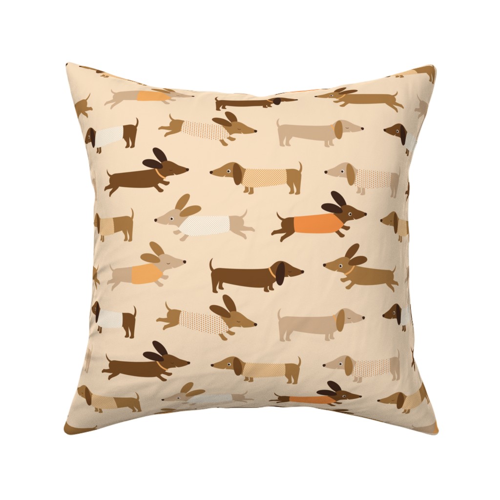 Daschunds Pillow, Woven, Beige, 16x16, Single Sided, Beige, Sand