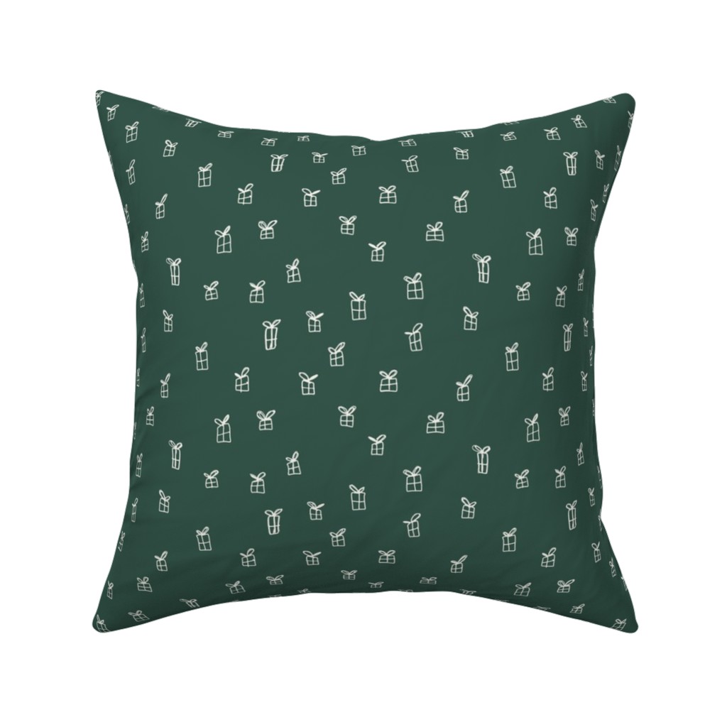 Christmas Presents on Green Pillow, Woven, Beige, 16x16, Single Sided, Green, Classic Green