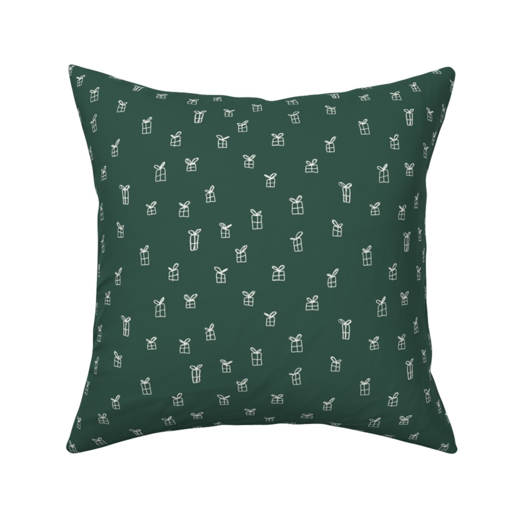 Christmas Presents on Green Pillow, Woven, Beige, 16x16, Single Sided, Green