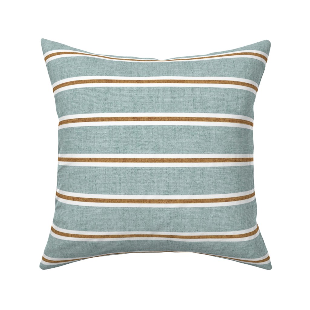Stripes, Magnolia Flowers Coordinate - Rust on Blue Pillow, Woven, Beige, 16x16, Single Sided, Green