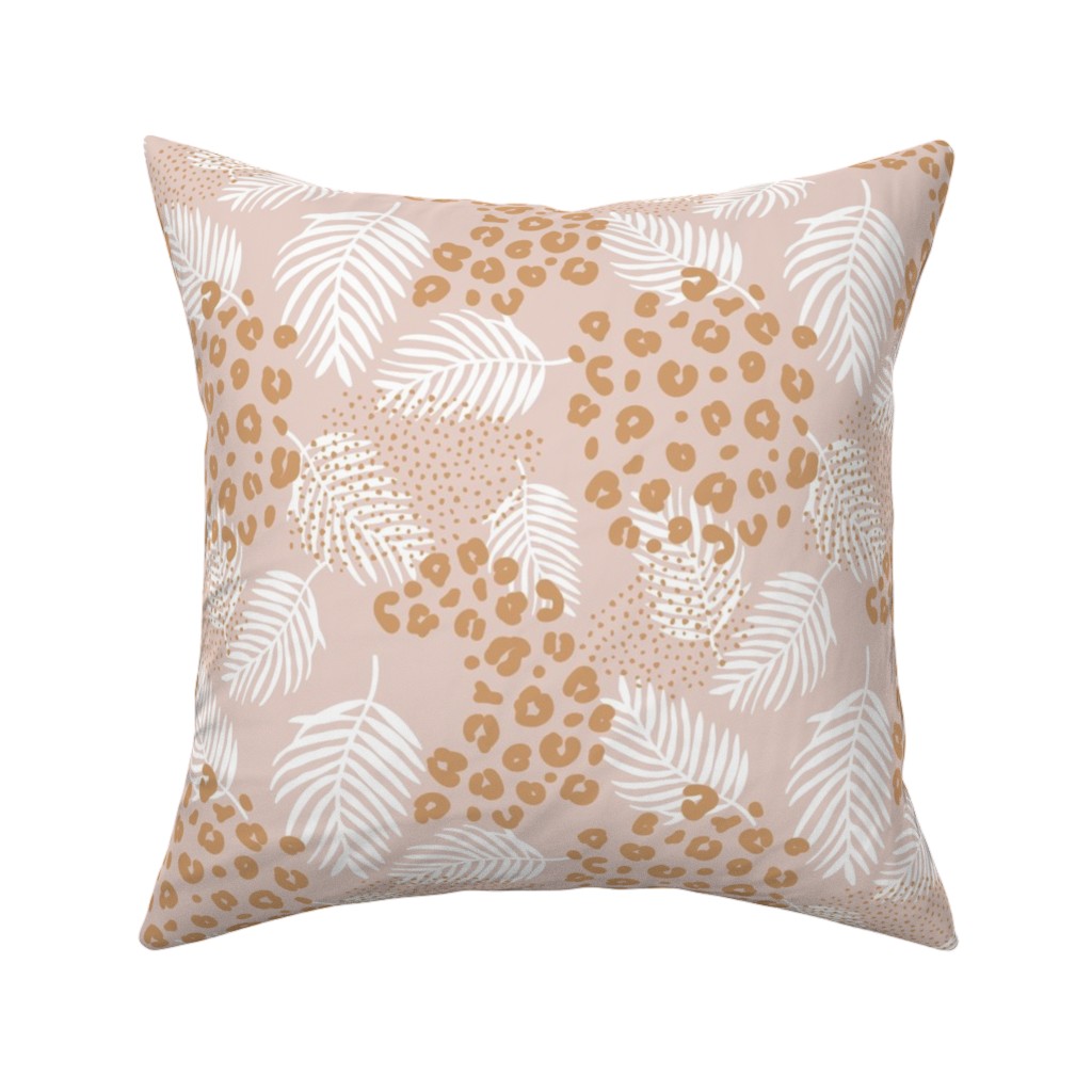 Palm Leaves and Animal Panther Spots - Beige Pillow, Woven, Beige, 16x16, Single Sided, Pink