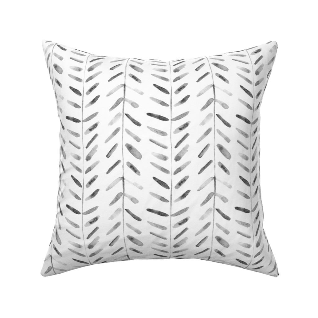 Noir Watercolor Abstract Geometrical Pattern for Modern Home Decor Bedding Nursery Painted Brush Strokes Herringbone Pillow, Woven, Beige, 16x16, Single Sided, White
