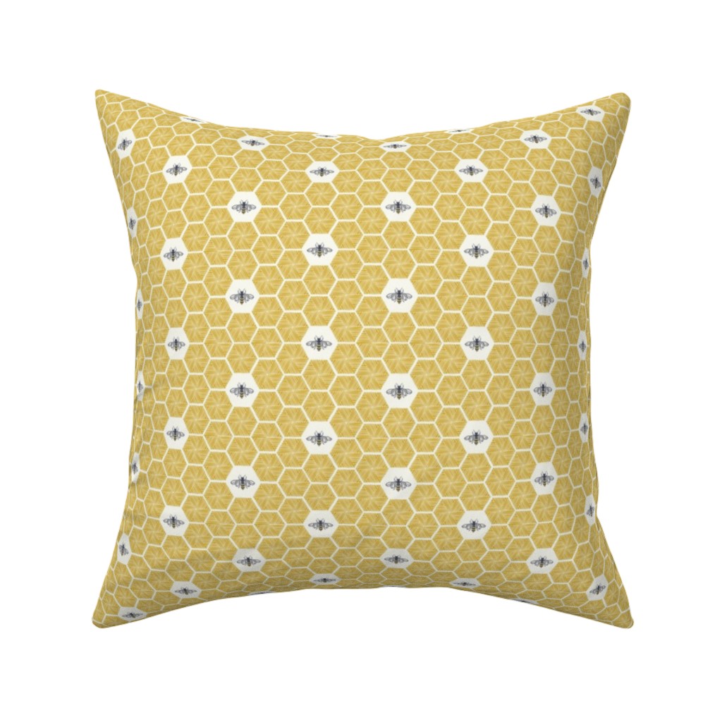 Bees Stitched Honeycomb - Gold Pillow, Woven, Beige, 16x16, Single Sided, Yellow