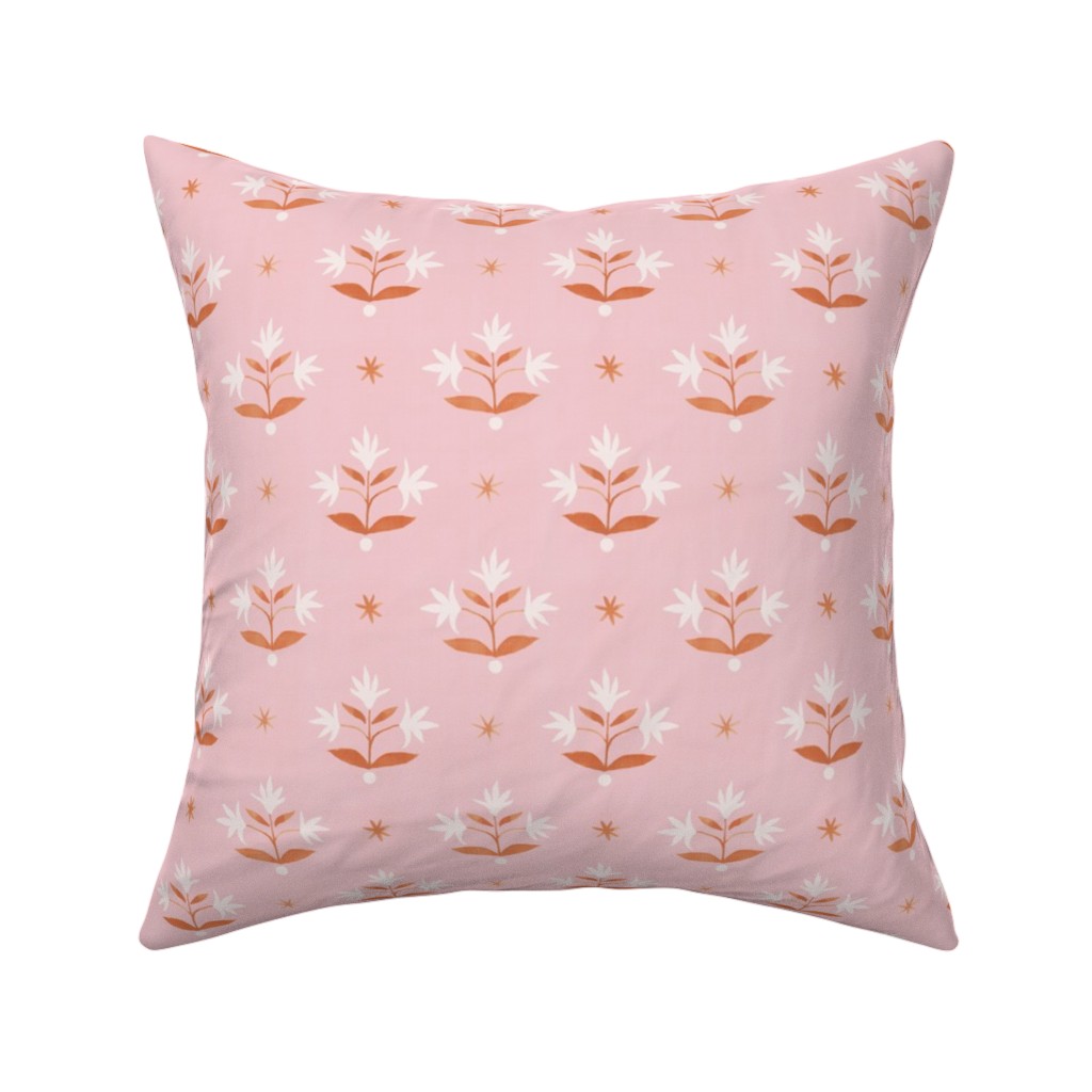 Thistle Stars - Pink and Orange Pillow, Woven, Beige, 16x16, Single Sided, Pink, Bright Pink