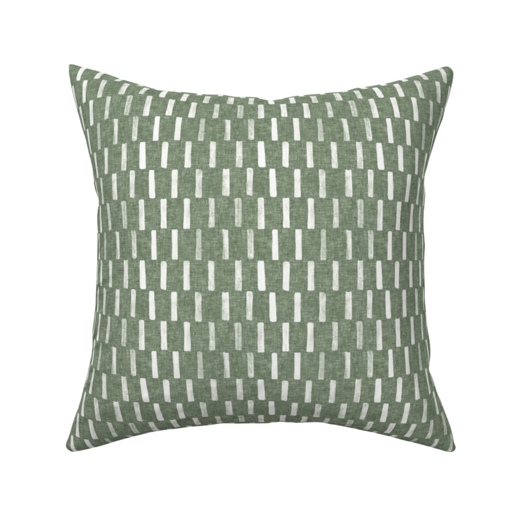 Block Print Dash - Sage Pillow, Woven, Beige, 16x16, Single Sided, Green, Classic Green