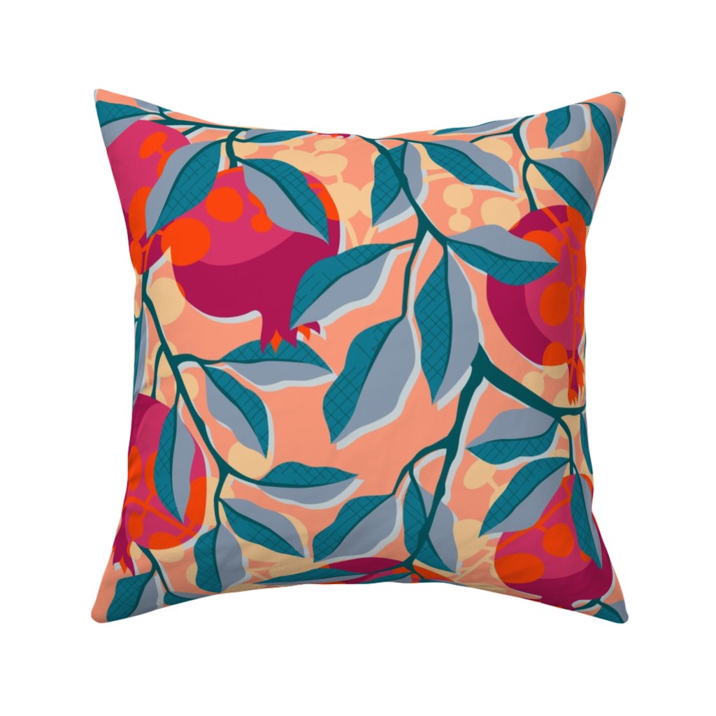 Retro Pomegranate - Multi Pillow, Woven, Beige, 16x16, Single Sided, Multicolor