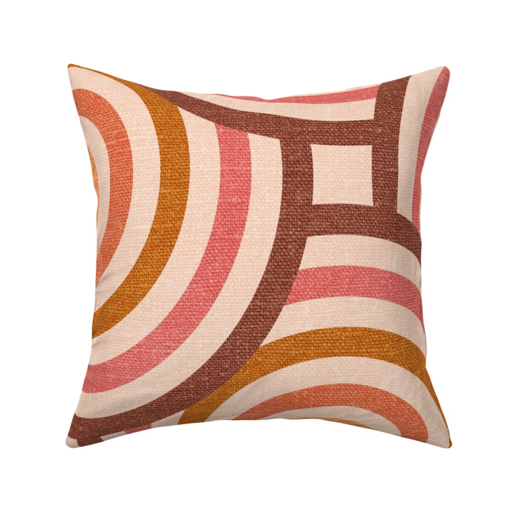 Retro Circles - Warm Pillow, Woven, Beige, 16x16, Single Sided, Pink