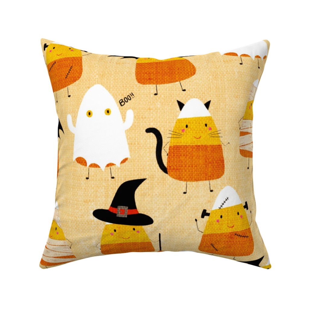 Candy Corn Characters - Multi Pillow, Woven, Beige, 16x16, Single Sided, Orange