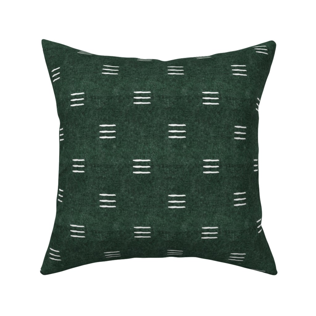 Triple Dash Mud Cloth Pillow, Woven, Beige, 16x16, Single Sided, Green, Seaweed