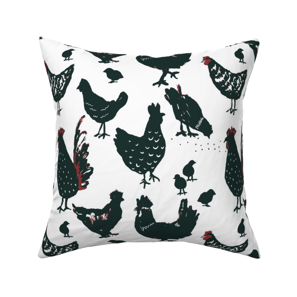 Chickens - Neutral Pillow, Woven, Beige, 16x16, Single Sided, Black