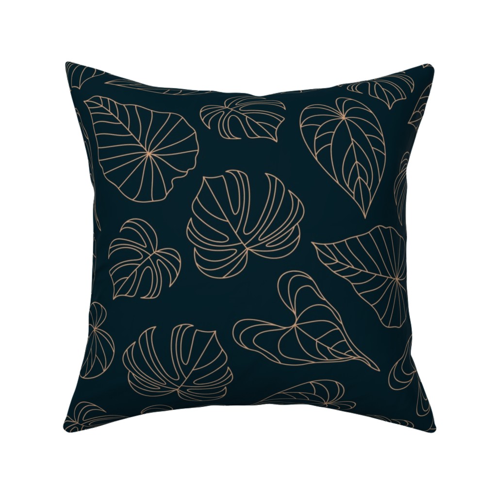 Minimalist Monstera Leaves - Dark Pillow, Woven, Beige, 16x16, Single Sided, Blue
