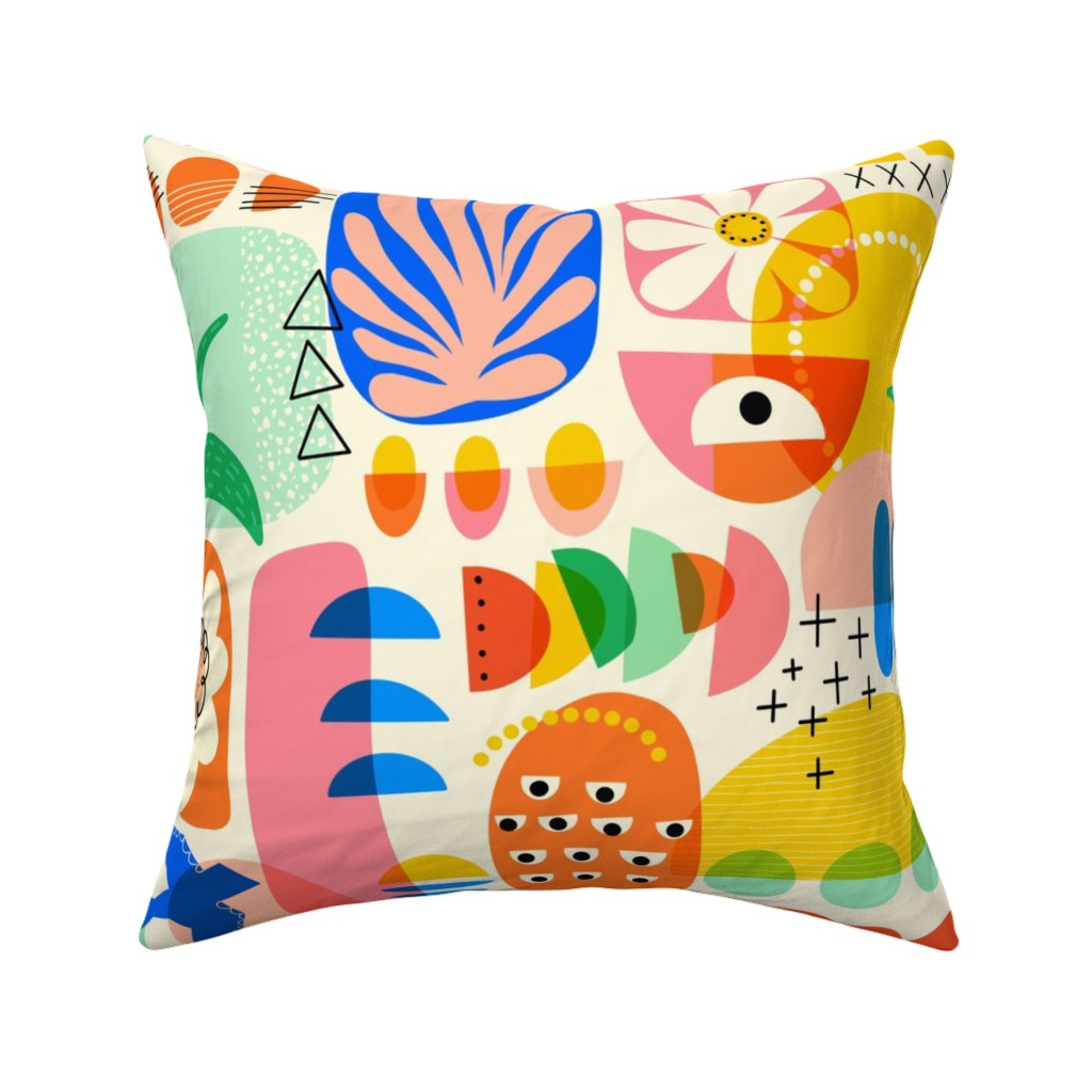 Abstract Shapes Collage - Multi Pillow, Woven, Beige, 16x16, Single Sided, Multicolor