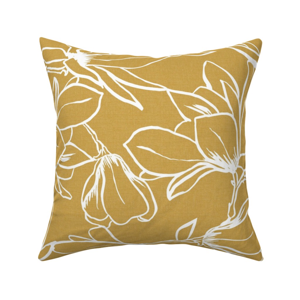 Magnolia Garden Pillow, Woven, Beige, 16x16, Single Sided, Brown
