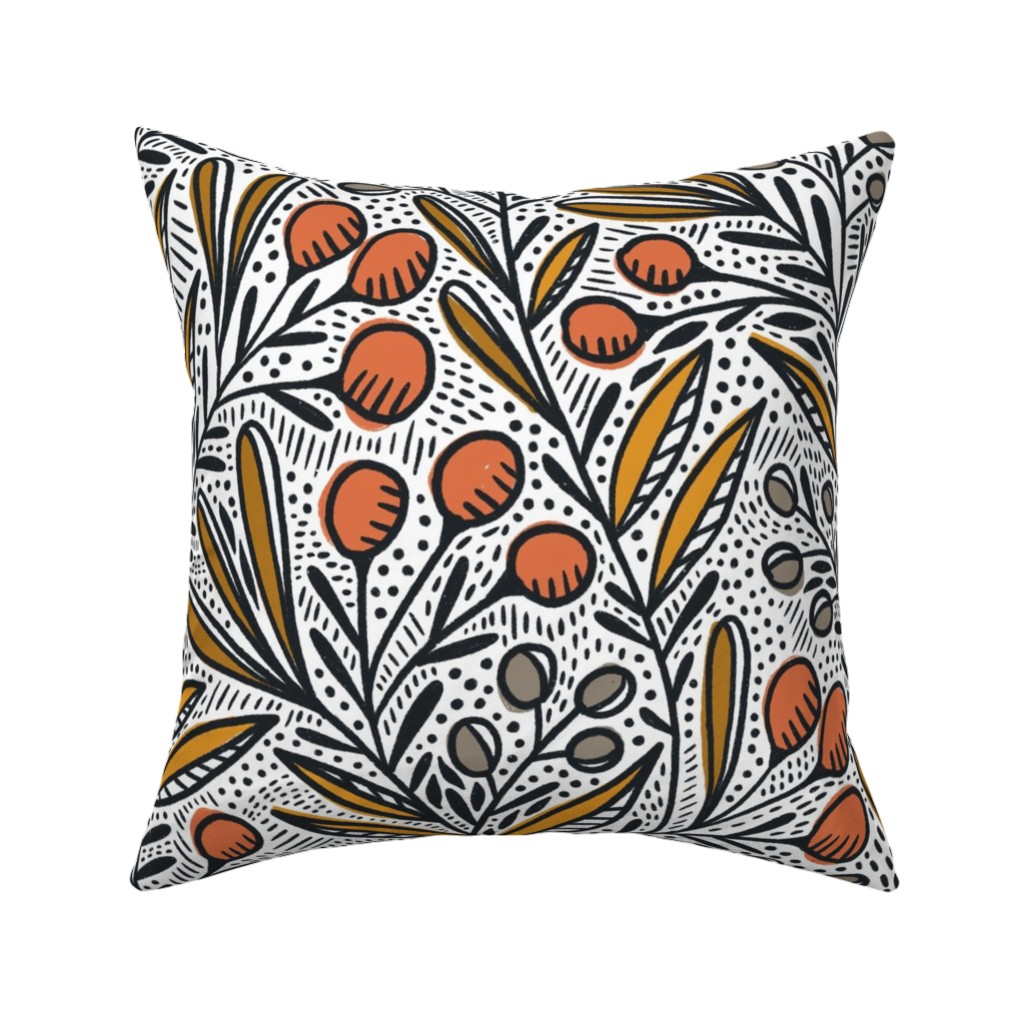 Rosa - Gold and Red Pillow, Woven, Beige, 16x16, Single Sided, Multicolor