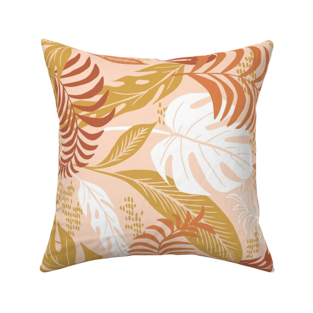 Paradiso - Tropical Palm Fronds - Golden Blush Pillow, Woven, Beige, 16x16, Single Sided, Pink, Bright Pink