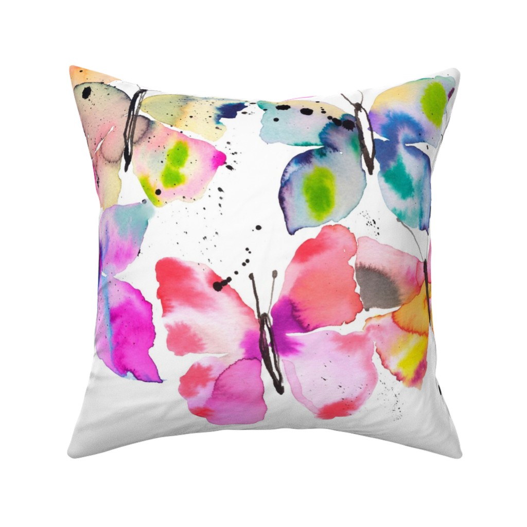 Watercolor Butterflies Gradation - Multi Pillow, Woven, Beige, 16x16, Single Sided, Multicolor