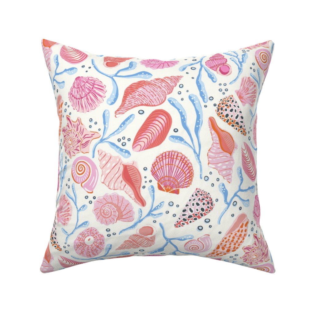 Seashells - Pink Pillow, Woven, Beige, 16x16, Single Sided, Multicolor