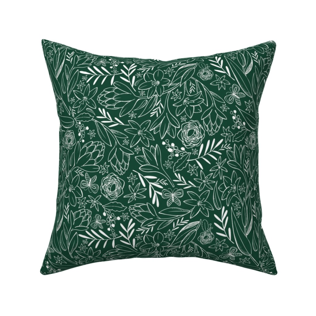 Botanical Sketchbook Pillow, Woven, Beige, 16x16, Single Sided, Green, Seaweed