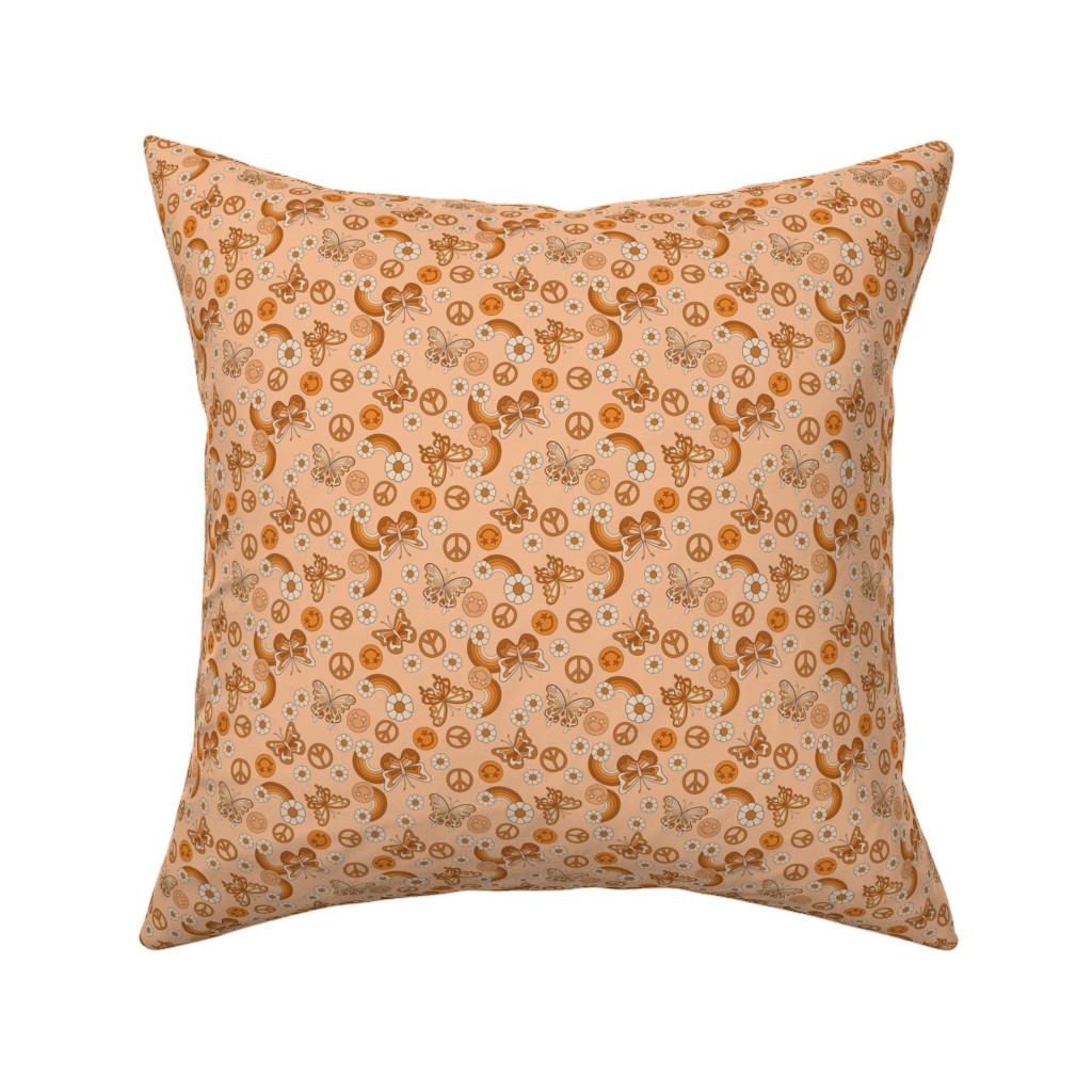 Peace Butterfly Boho - Orange Pillow, Woven, Beige, 16x16, Single Sided, Orange